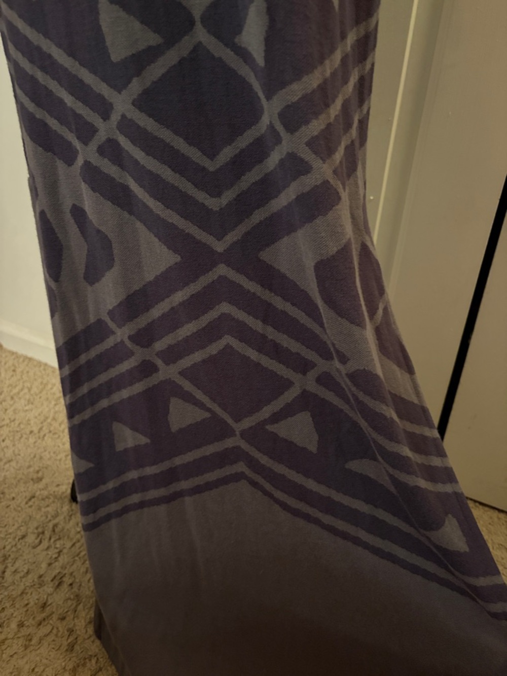 Free People Long Sleeve V-Neck Maxi Dress in Gray  with Purple Pattern - Picture 6 of 9